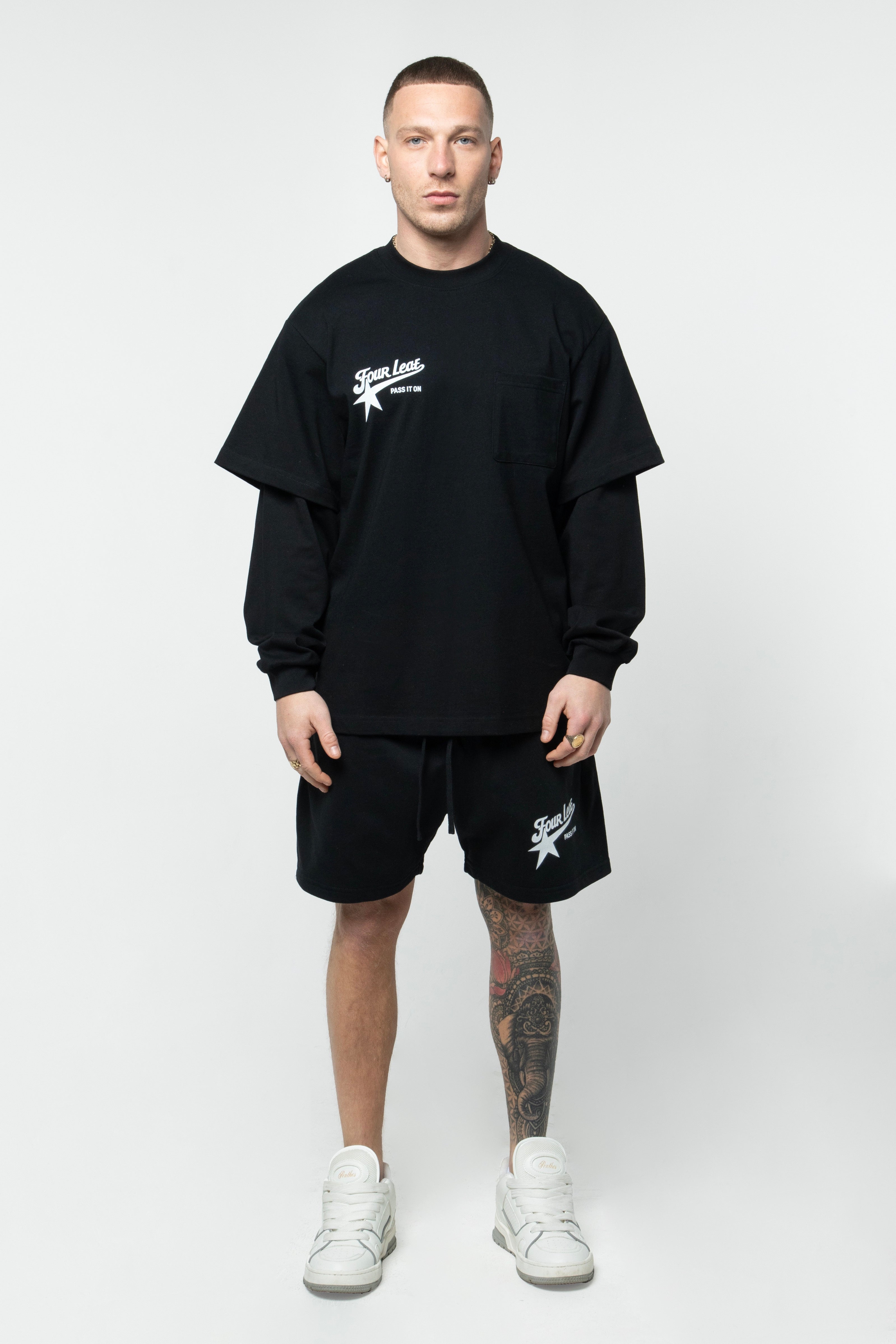 Pass It On Layered Long Sleeve Tee - Black