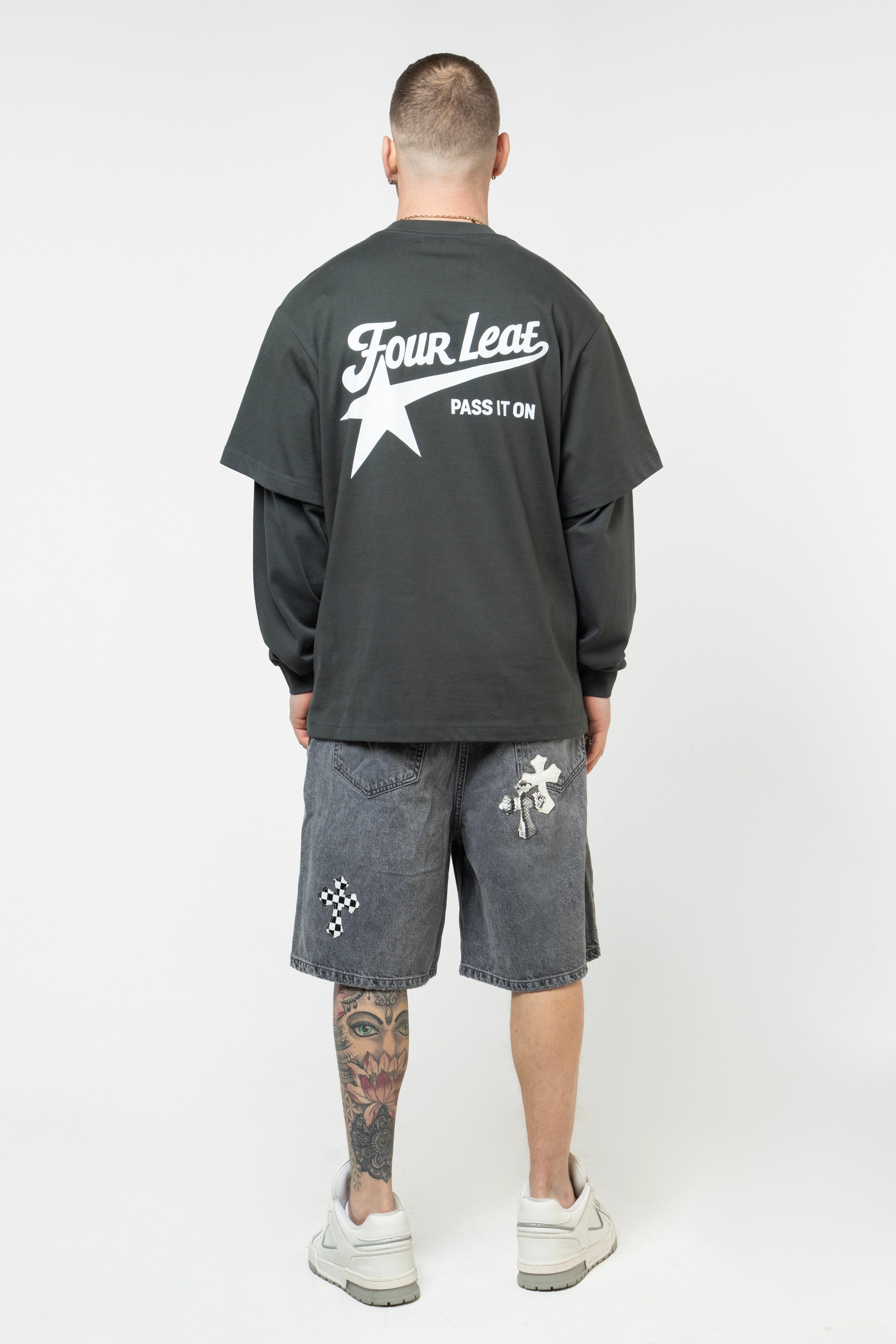 Pass It On Layered Long Sleeve Tee - Grey