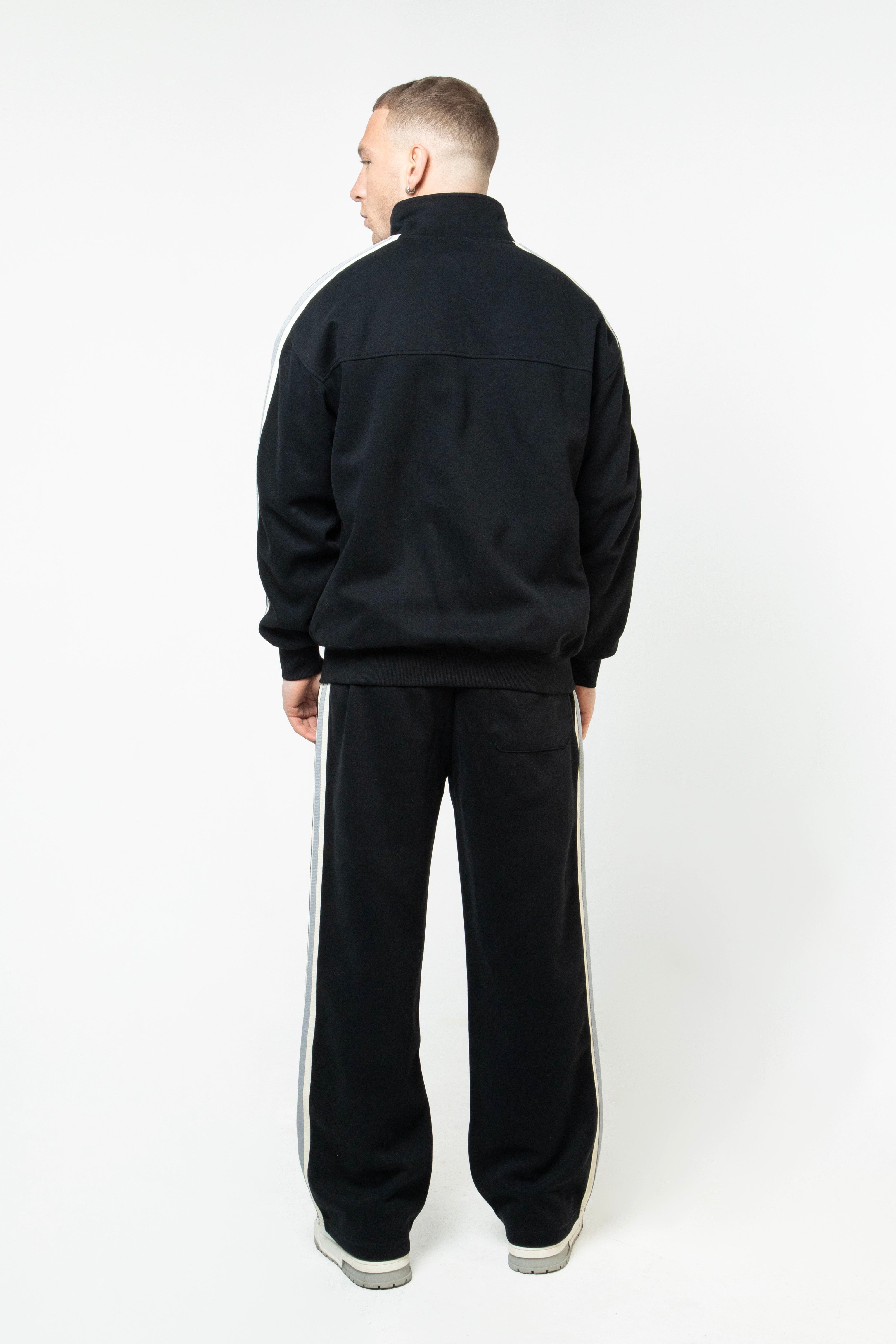 Heritage Track Jacket with Contrast Side-Stripe - Black