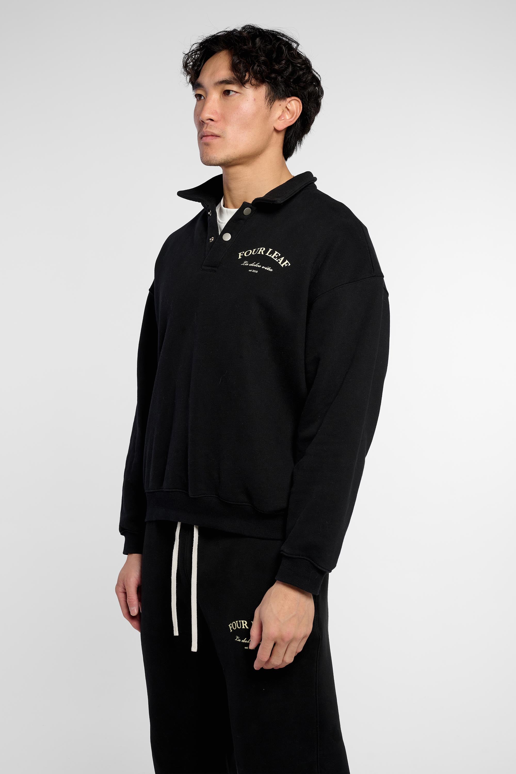 Heavyweight Polo-Collar Sweatshirt - Black
