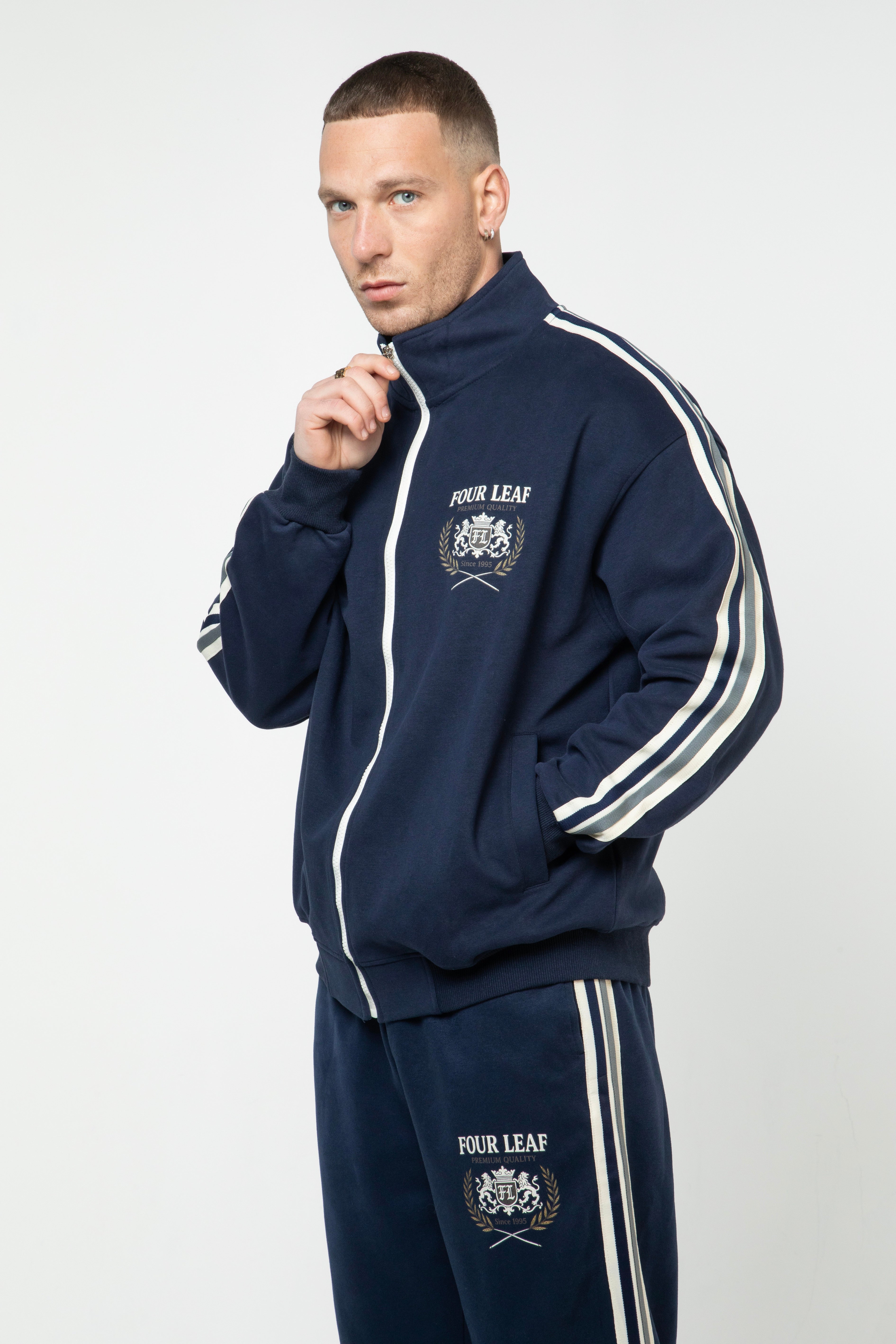 Heritage Track Jacket with Contrast Side-Stripe - Navy