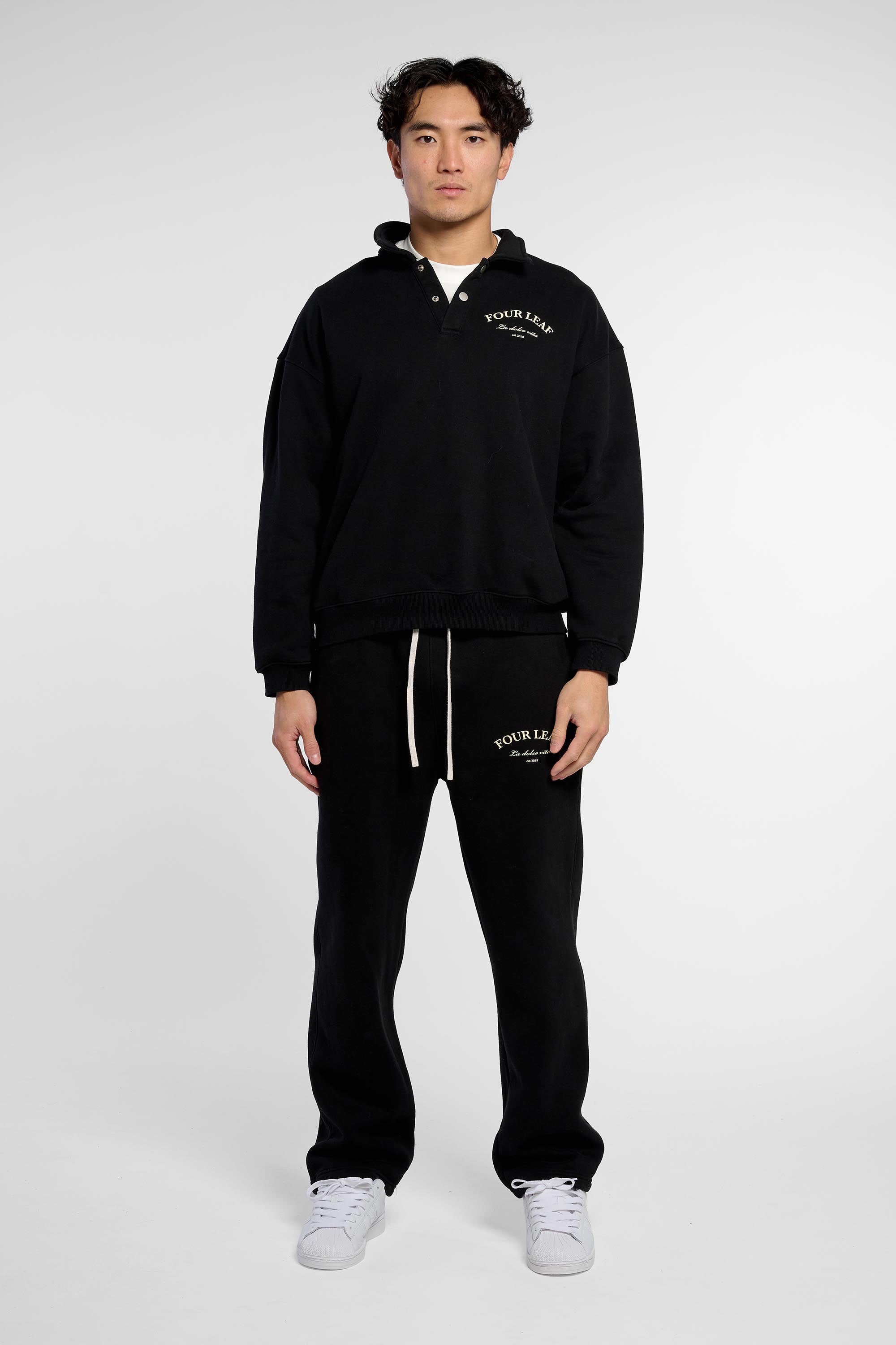 Heavyweight Polo-Collar Sweatshirt - Black