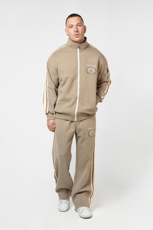 Heritage Track Jacket with Contrast Side-Stripe - Beige