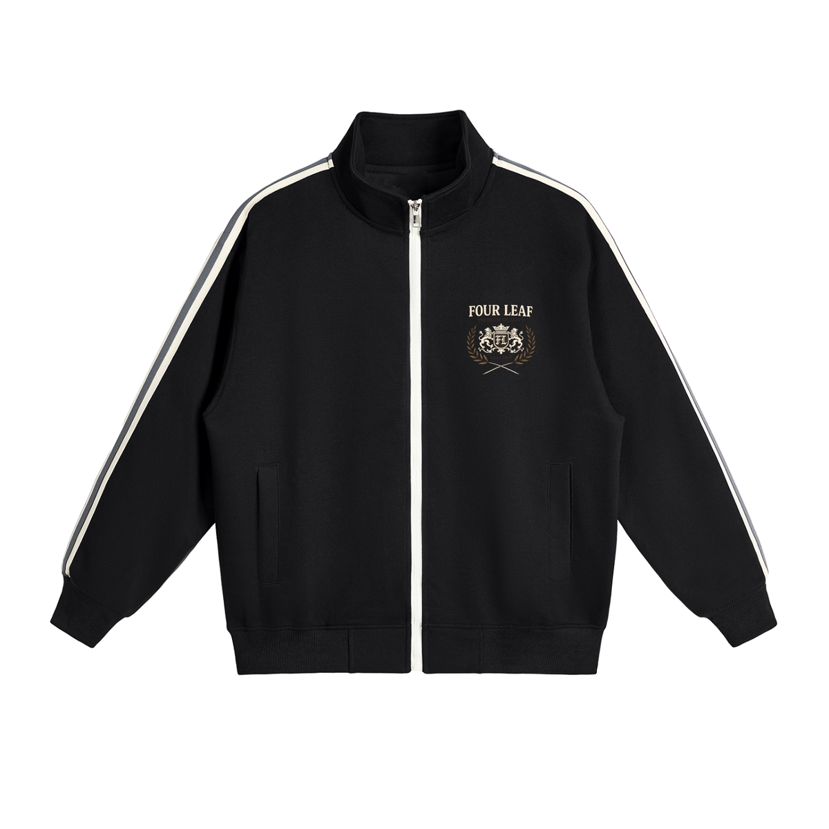 Heritage Track Jacket with Contrast Side-Stripe - Black