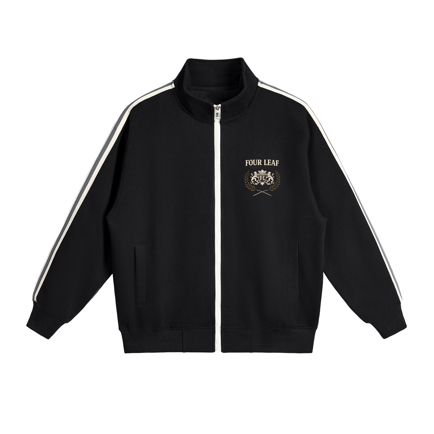 Heritage Track Jacket with Contrast Side-Stripe - Black