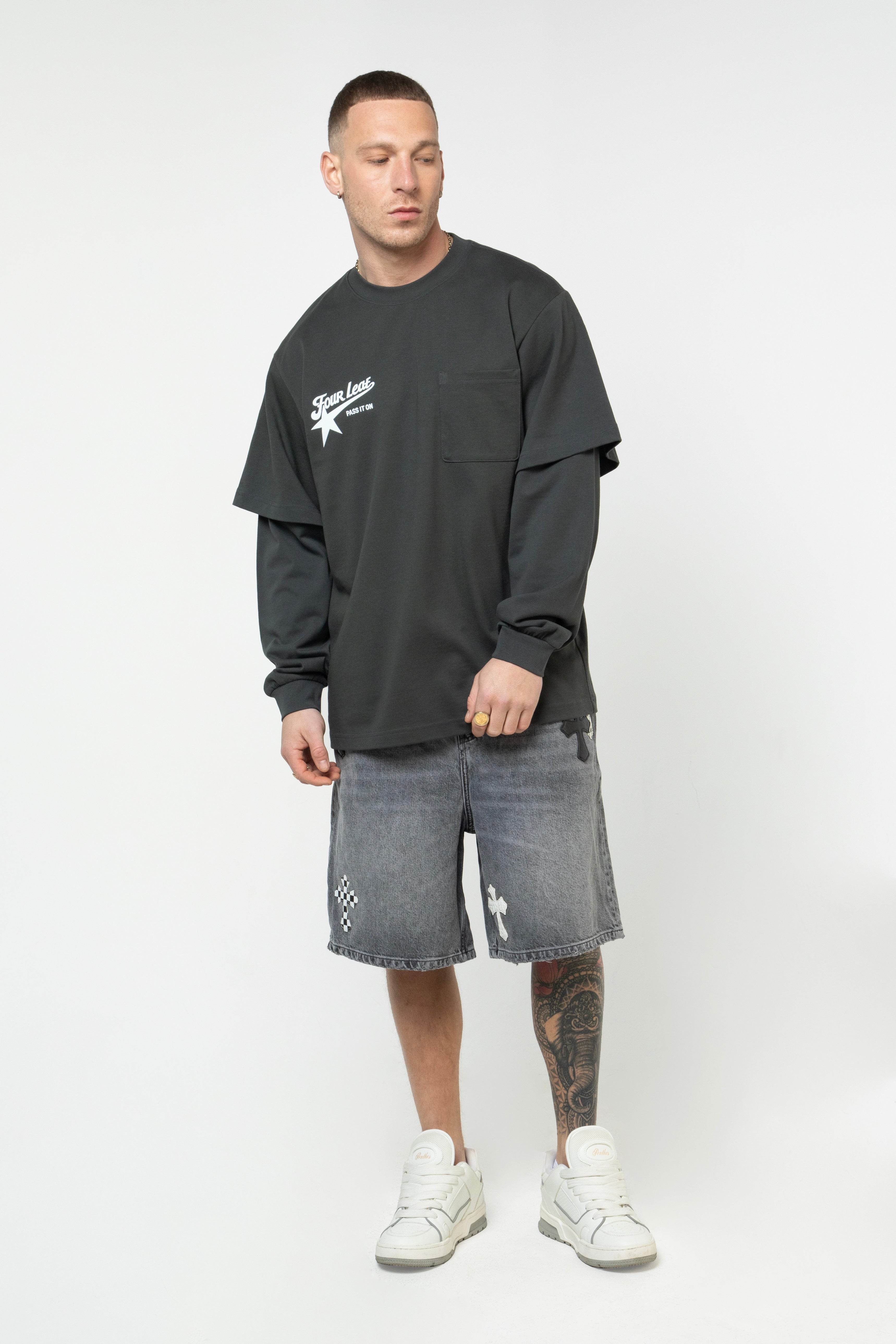 Pass It On Layered Long Sleeve Tee - Grey