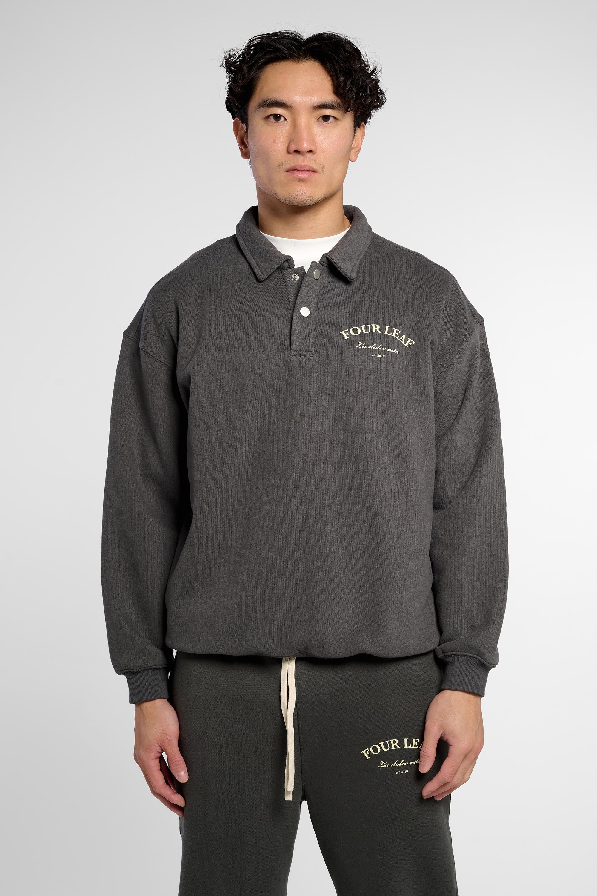 Heavyweight Polo-Collar Sweatshirt - Dark Grey
