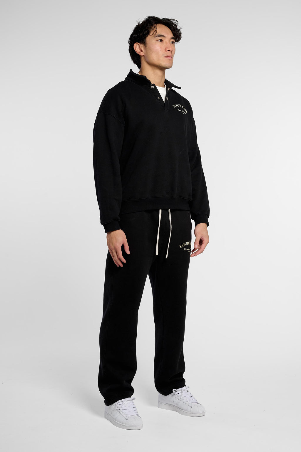 Heavyweight Polo-Collar Sweatshirt - Black
