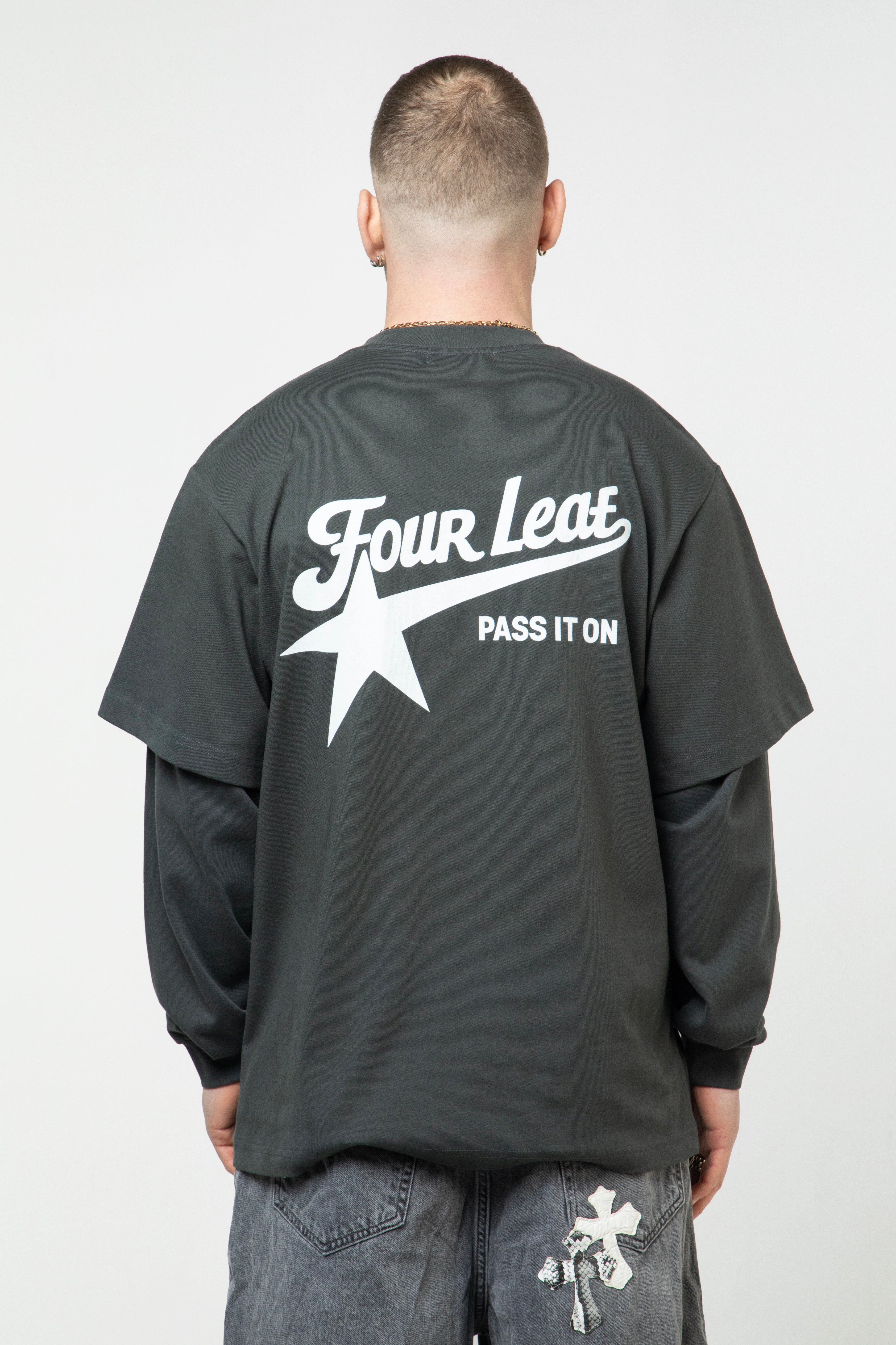Pass It On Layered Long Sleeve Tee - Grey