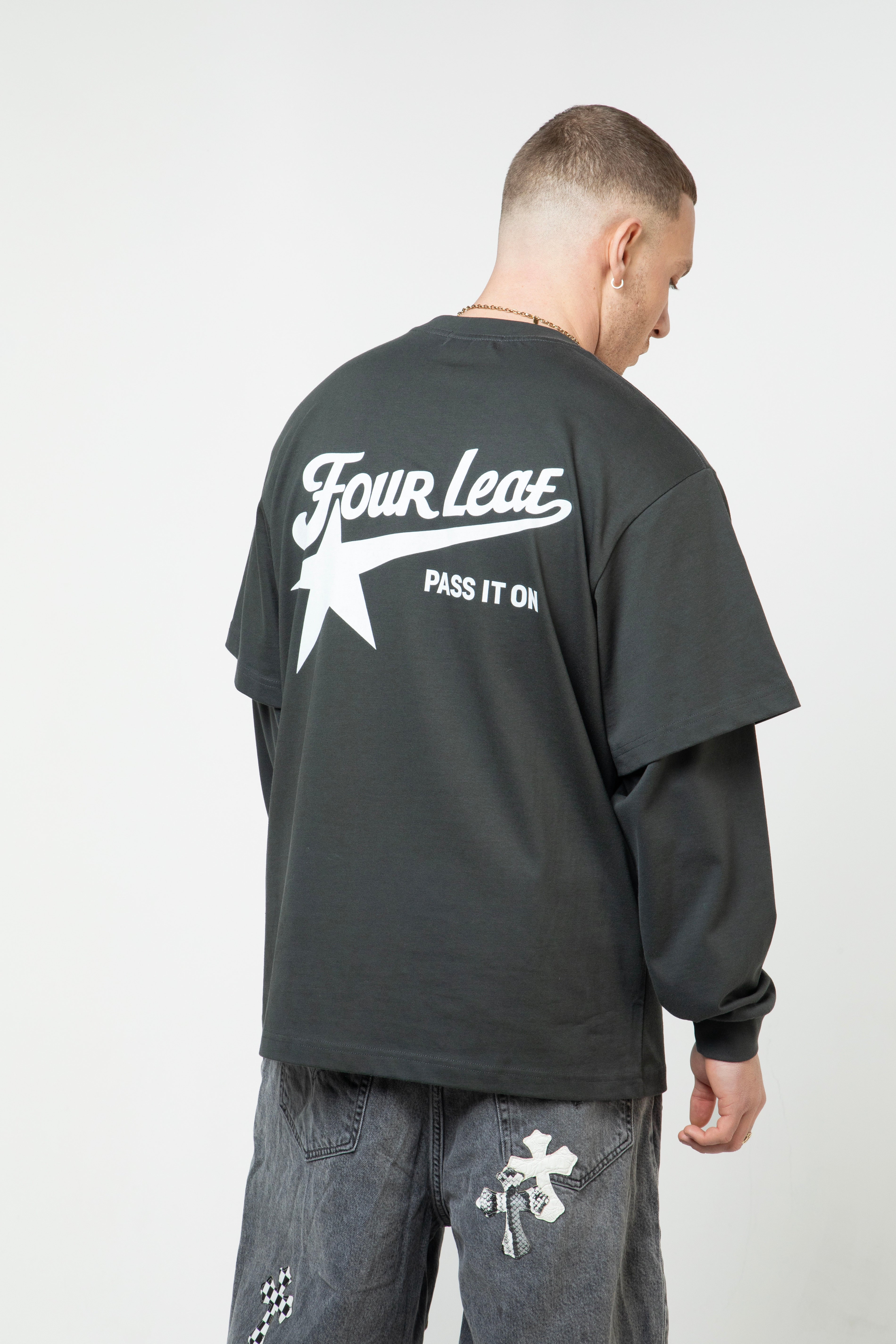 Pass It On Layered Long Sleeve Tee - Grey