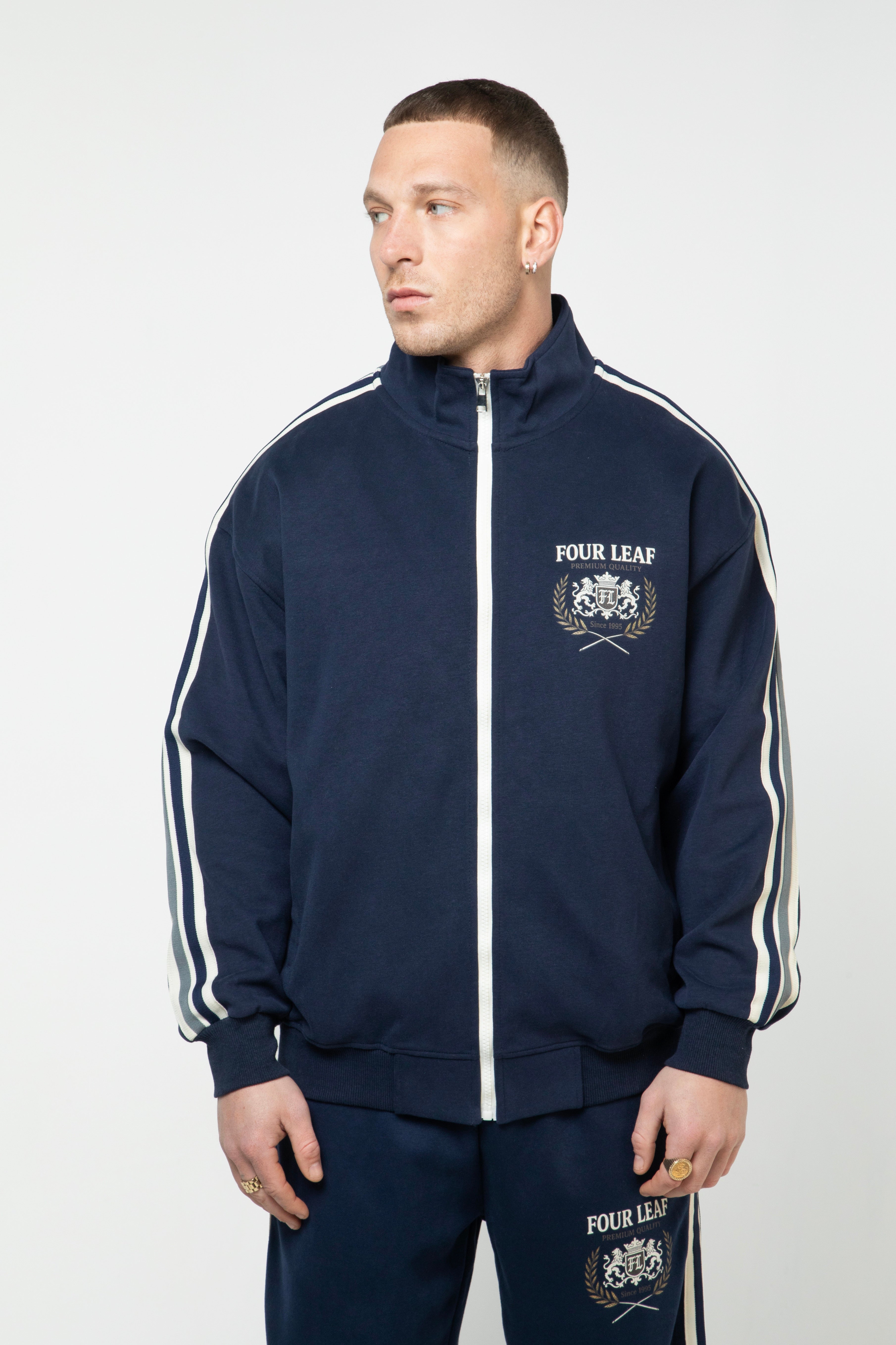 Heritage Track Jacket with Contrast Side-Stripe - Navy
