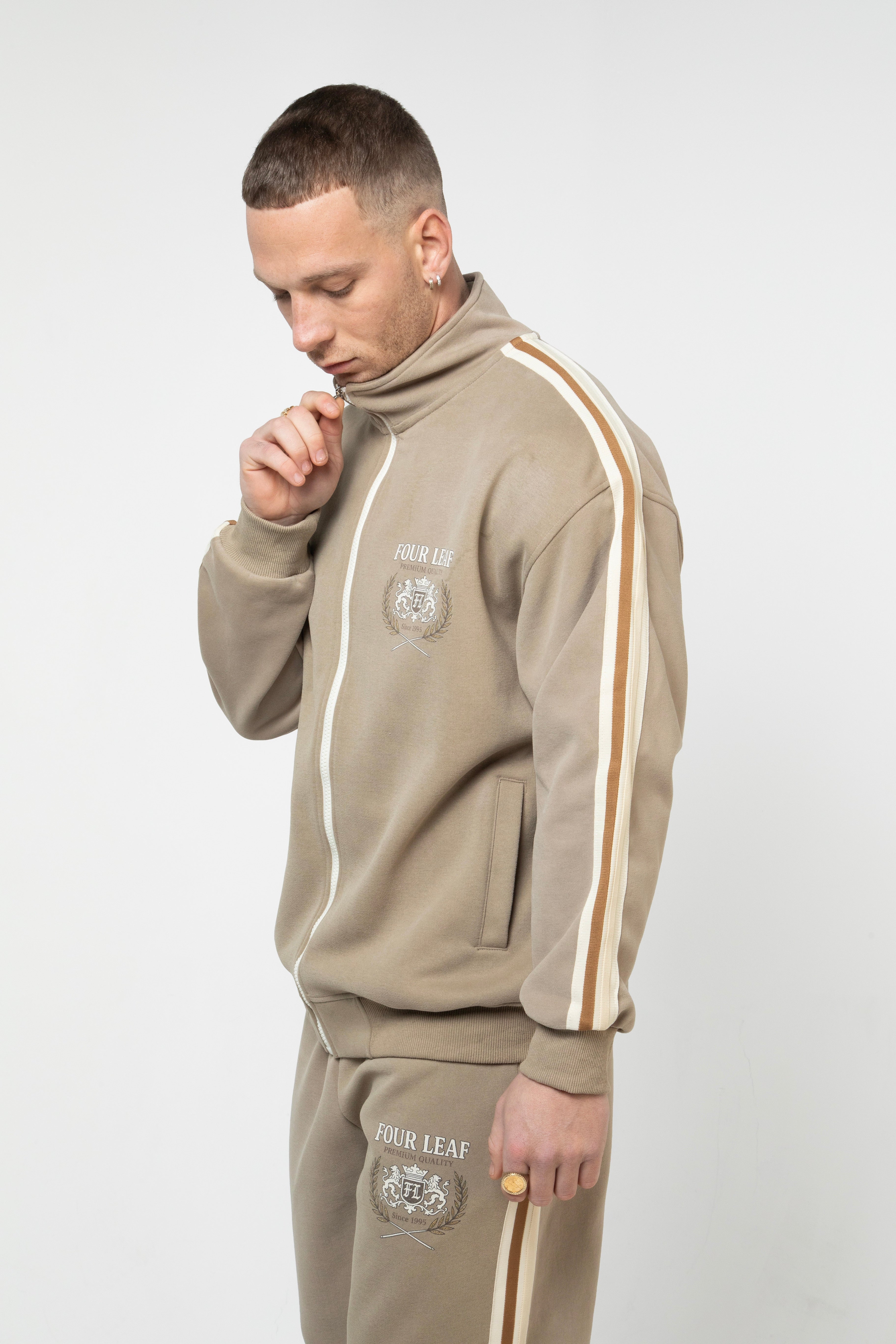 Heritage Track Jacket with Contrast Side-Stripe - Beige