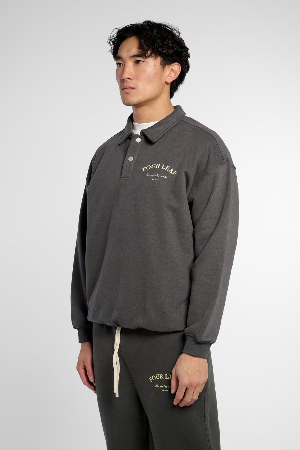 Heavyweight Polo-Collar Sweatshirt - Dark Grey