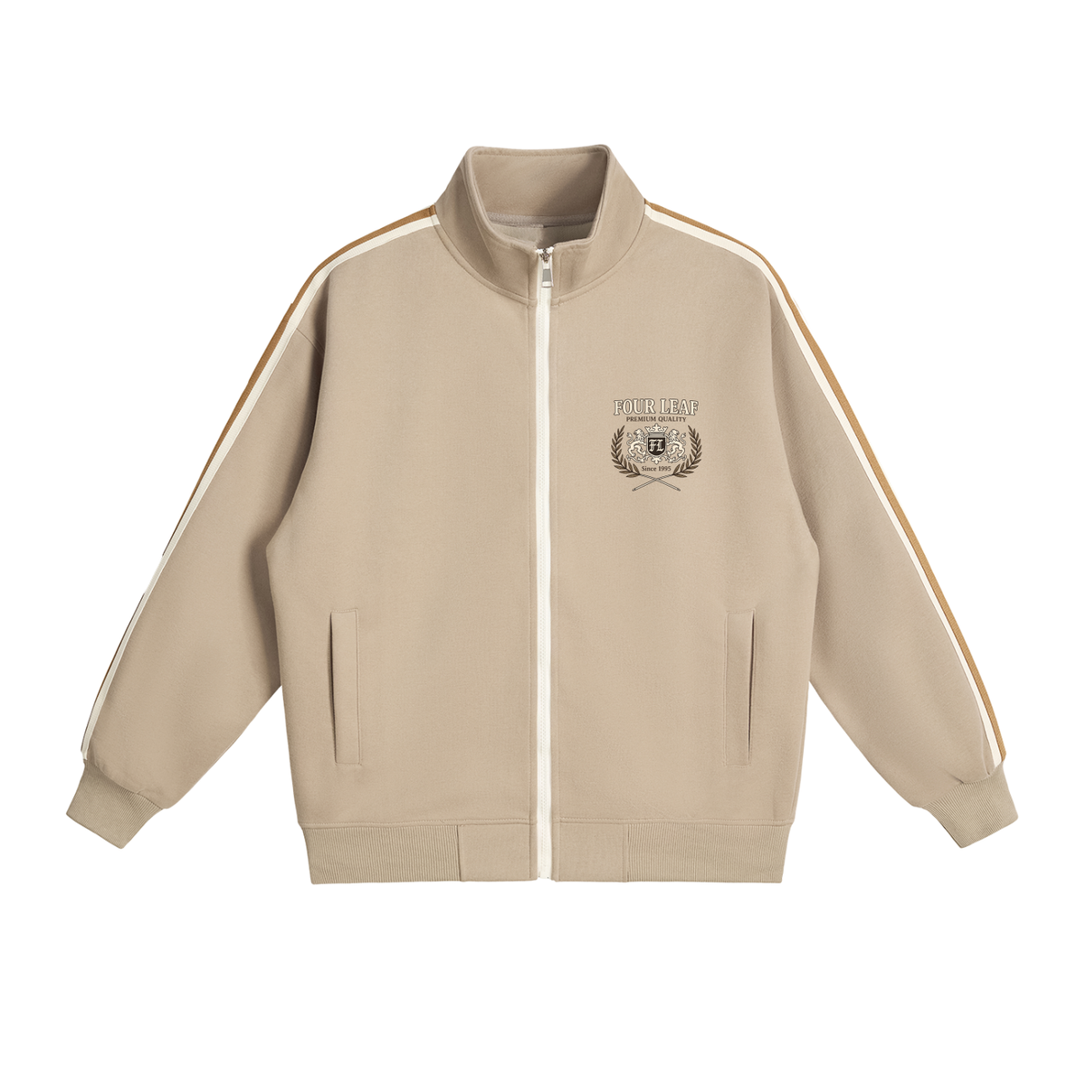 Heritage Track Jacket with Contrast Side-Stripe - Beige